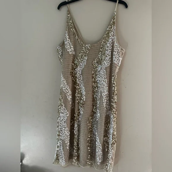 VENUS | Dresses | Sequin Mini Gold And White Sequin Dress Medium | Poshmark